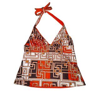 Like new! BECCA Reversible Swim Tankini in Orange & Geometric Print Size Large